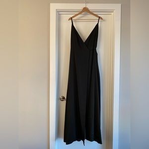 Silk Black Vneck Wrap Dress